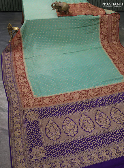 Pure banarasi georgette saree pastel green and maroon blue with woven buttas and woven border