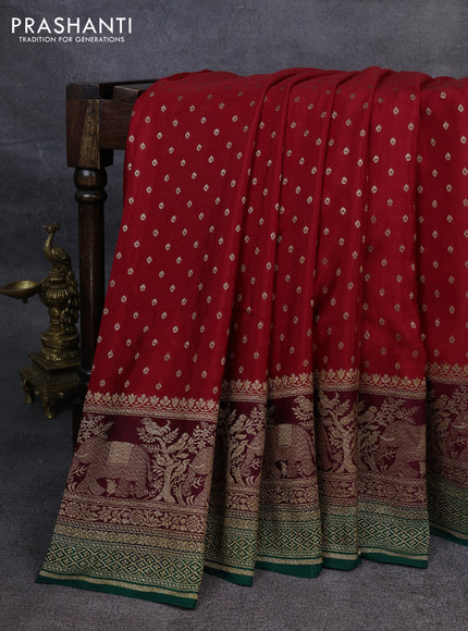 Pure banarasi georgette saree red and green with woven buttas and woven border