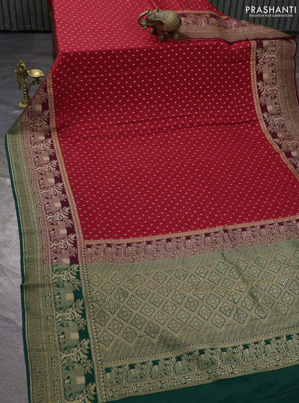 Pure banarasi georgette saree red and green with woven buttas and woven border