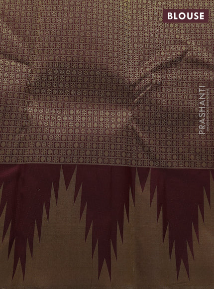 Pure kanchipuram silk saree maroon with zari woven buttas and temple design zari woven border