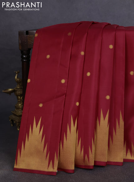 Pure kanchipuram silk saree red with zari woven buttas and temple design zari woven border