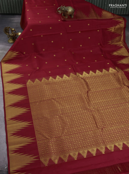Pure kanchipuram silk saree red with zari woven buttas and temple design zari woven border