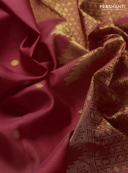 Pure kanchipuram silk saree red with zari woven buttas and temple design zari woven border