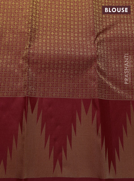 Pure kanchipuram silk saree red with zari woven buttas and temple design zari woven border