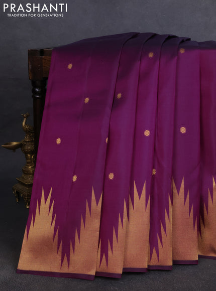 Pure kanchipuram silk saree purple with zari woven buttas and temple design zari woven border