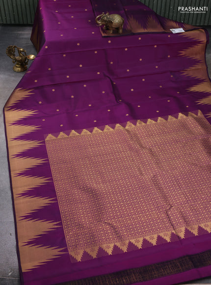 Pure kanchipuram silk saree purple with zari woven buttas and temple design zari woven border