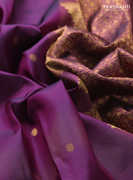 Pure kanchipuram silk saree purple with zari woven buttas and temple design zari woven border