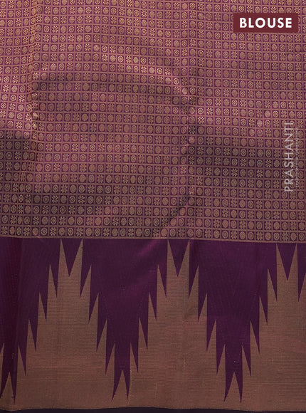 Pure kanchipuram silk saree purple with zari woven buttas and temple design zari woven border