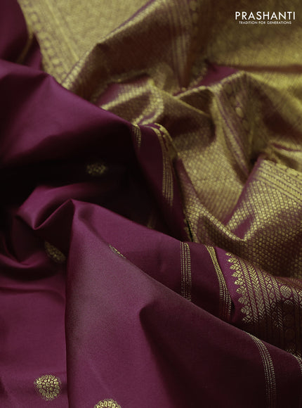Pure kanchipuram silk saree maroon with zari woven buttas and temple design zari woven border
