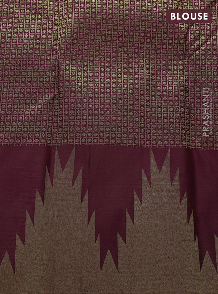 Pure kanchipuram silk saree maroon with zari woven buttas and temple design zari woven border