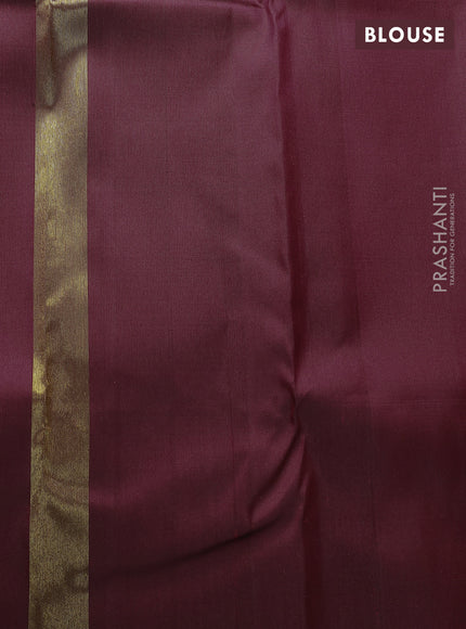 Pure kanchipuram silk saree black and maroon with plain body and temple zari woven border