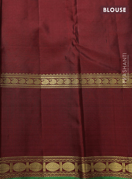 Pure kanchipuram silk saree green and maroon with allover zari checks & buttas and rettapet zari woven border