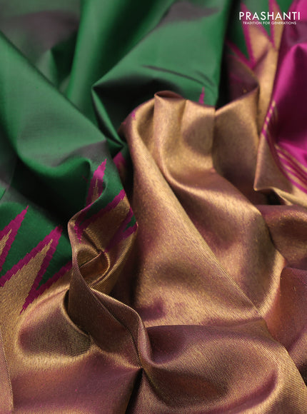 Pure kanchipuram silk saree green and purple with plain body and rising border