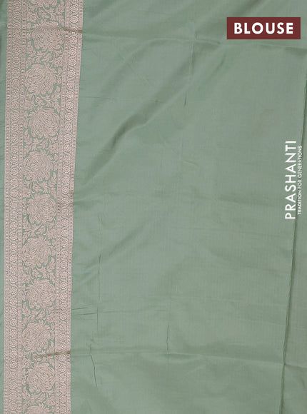 Banarasi silk saree pastel green with allover zari weaves and zari woven border