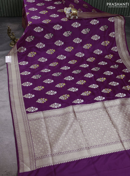 Banarasi silk saree purple with zari woven floral buttas and zari woven border