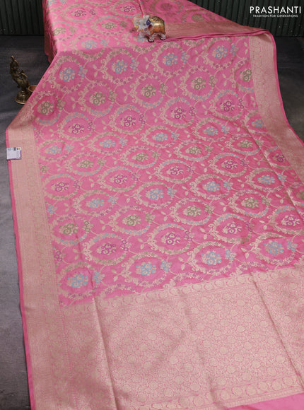 Banarasi silk saree light pink with allover zari weaves and zari woven border