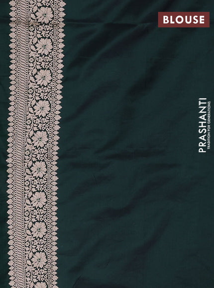 Banarasi silk saree bottle green with allover zari weaves and zari woven border