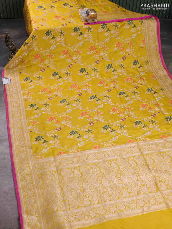 Banarasi silk saree mustard yellow with allover zari weaves and zari woven border