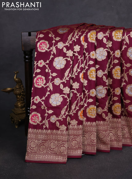 Banarasi silk saree deep purple with allover zari weaves and zari woven border