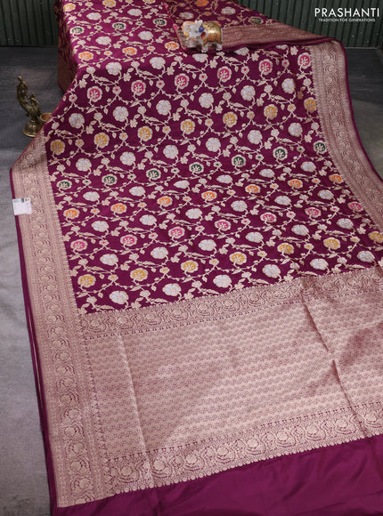 Banarasi silk saree deep purple with allover zari weaves and zari woven border