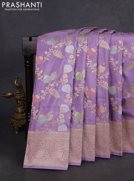 Banarasi silk saree lavender with allover zari weaves and zari woven border