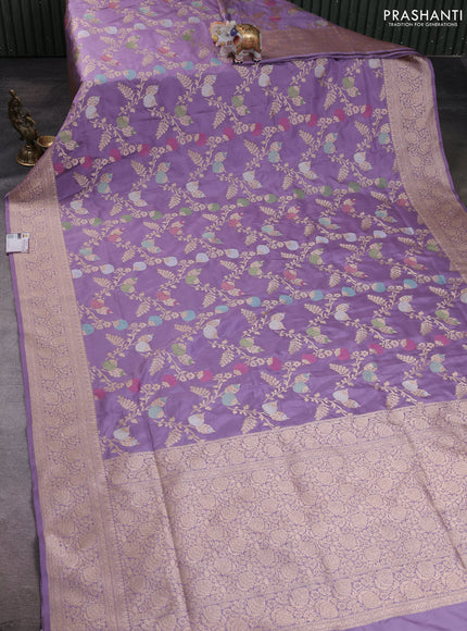 Banarasi silk saree lavender with allover zari weaves and zari woven border