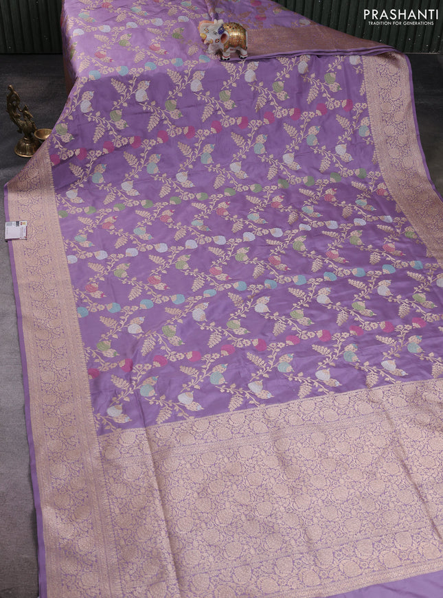 Banarasi silk saree lavender with allover zari weaves and zari woven border
