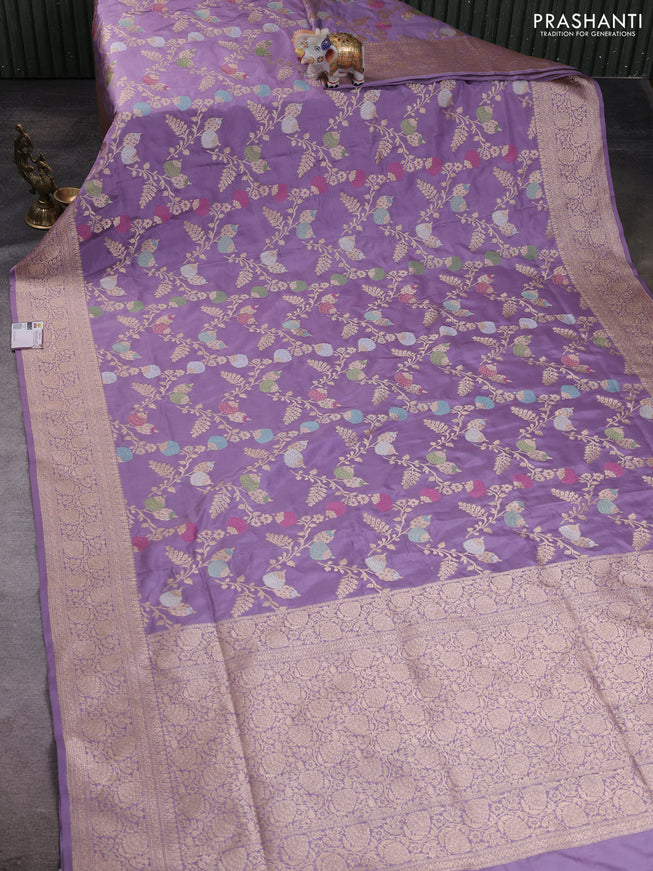 Banarasi silk saree lavender with allover zari weaves and zari woven border