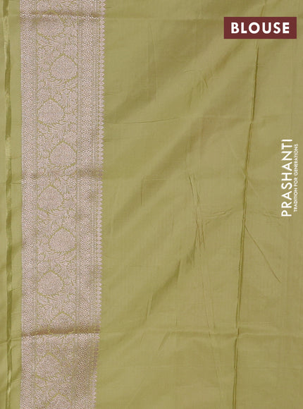 Banarasi silk saree pista green with allover zari weaves and zari woven border
