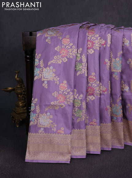 Banarasi silk saree lavender with allover zari weaves and zari woven border