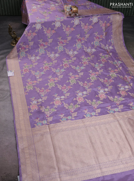 Banarasi silk saree lavender with allover zari weaves and zari woven border