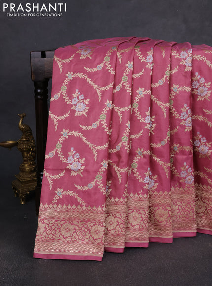 Banarasi silk saree mauve pink with allover zari weaves and zari woven border