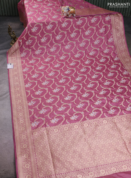 Banarasi silk saree mauve pink with allover zari weaves and zari woven border