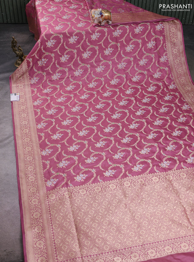 Banarasi silk saree mauve pink with allover zari weaves and zari woven border