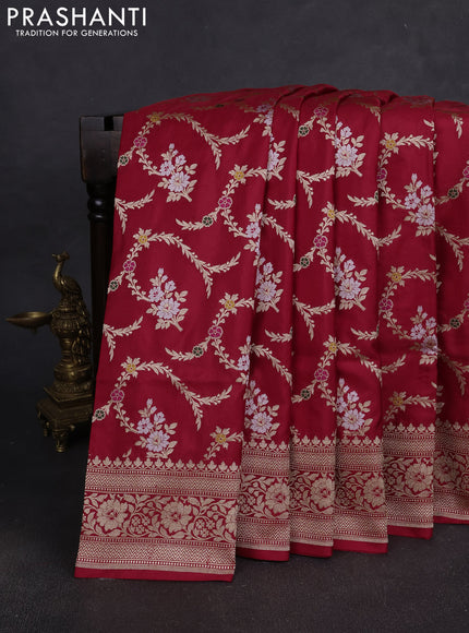 Banarasi silk saree red with allover zari weaves and zari woven border