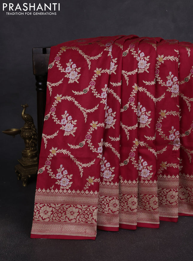 Banarasi silk saree red with allover zari weaves and zari woven border