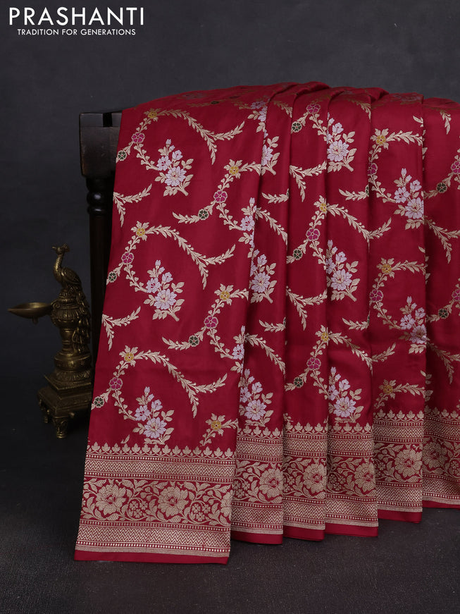 Banarasi silk saree red with allover zari weaves and zari woven border