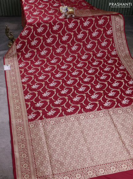 Banarasi silk saree red with allover zari weaves and zari woven border