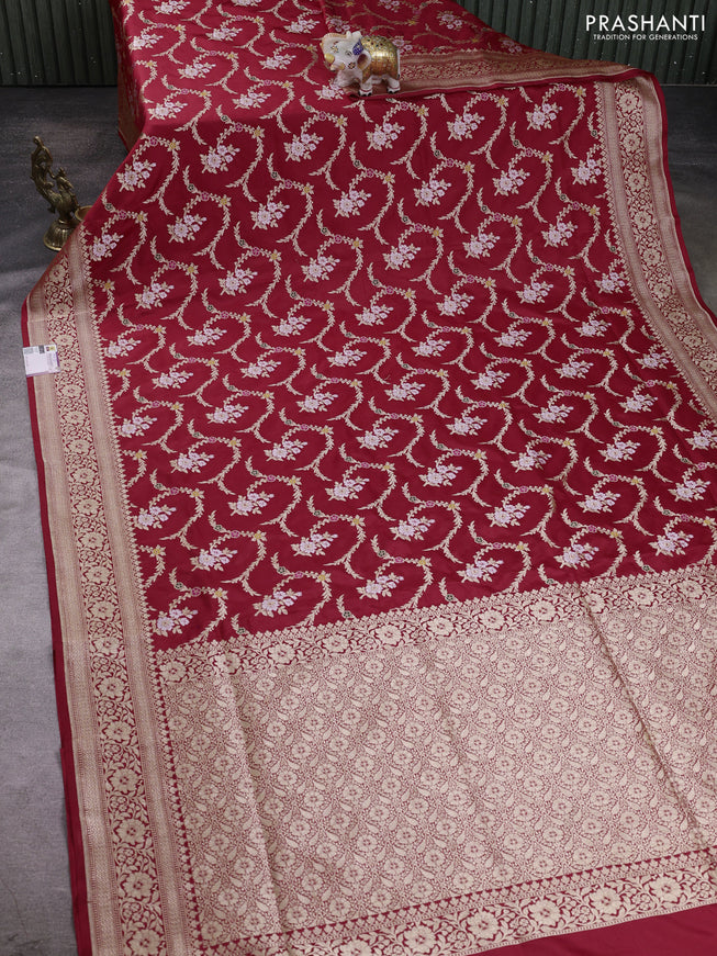 Banarasi silk saree red with allover zari weaves and zari woven border