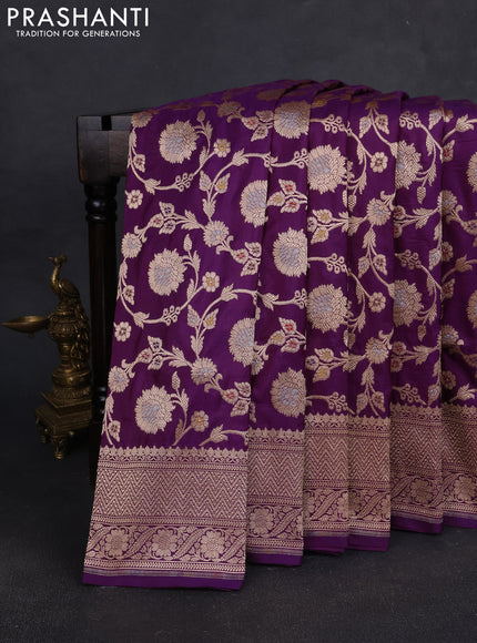 Banarasi silk saree purple with allover zari weaves and zari woven border