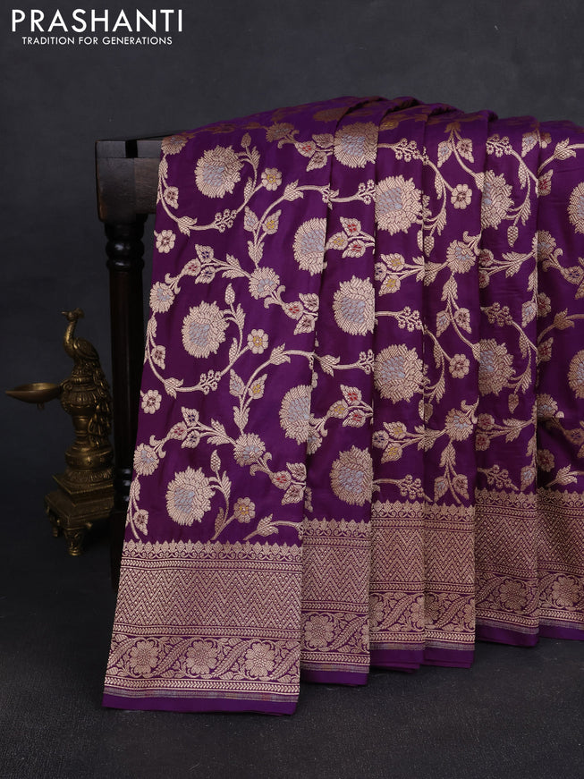 Banarasi silk saree purple with allover zari weaves and zari woven border