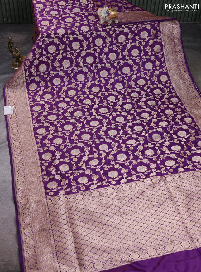 Banarasi silk saree purple with allover zari weaves and zari woven border