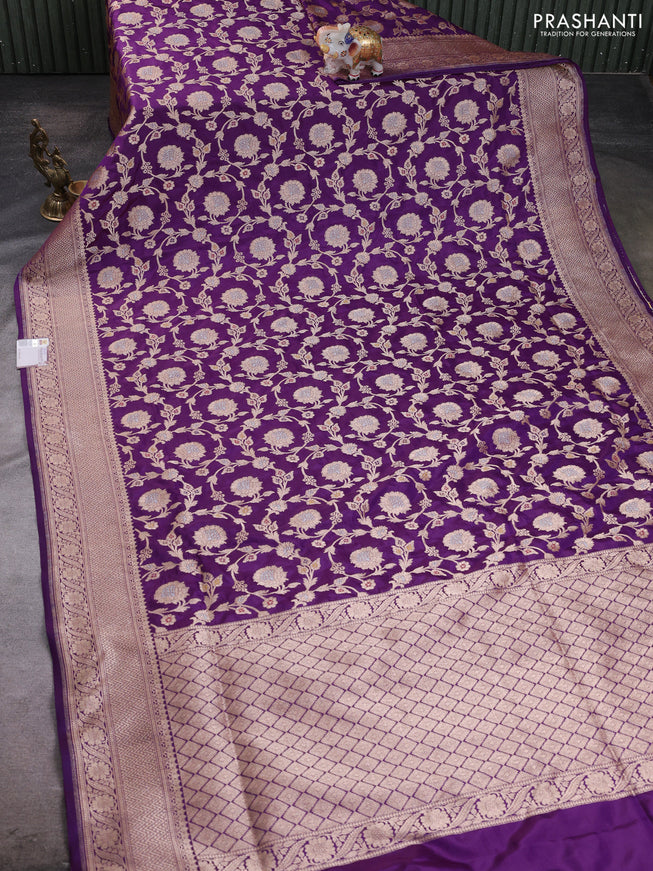 Banarasi silk saree purple with allover zari weaves and zari woven border