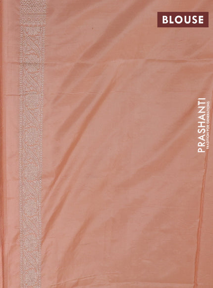 Banarasi silk saree peach orange with allover zari weaves and zari woven border