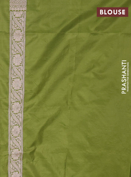 Banarasi silk saree mehendi green with allover zari weaves and zari woven border