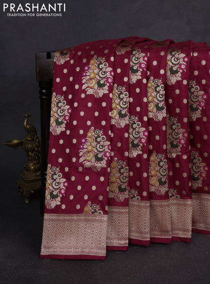 Banarasi silk saree maroon with allover zari weaves and zari woven border
