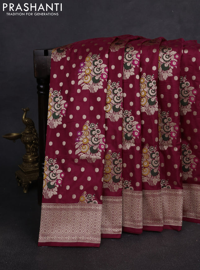 Banarasi silk saree maroon with allover zari weaves and zari woven border