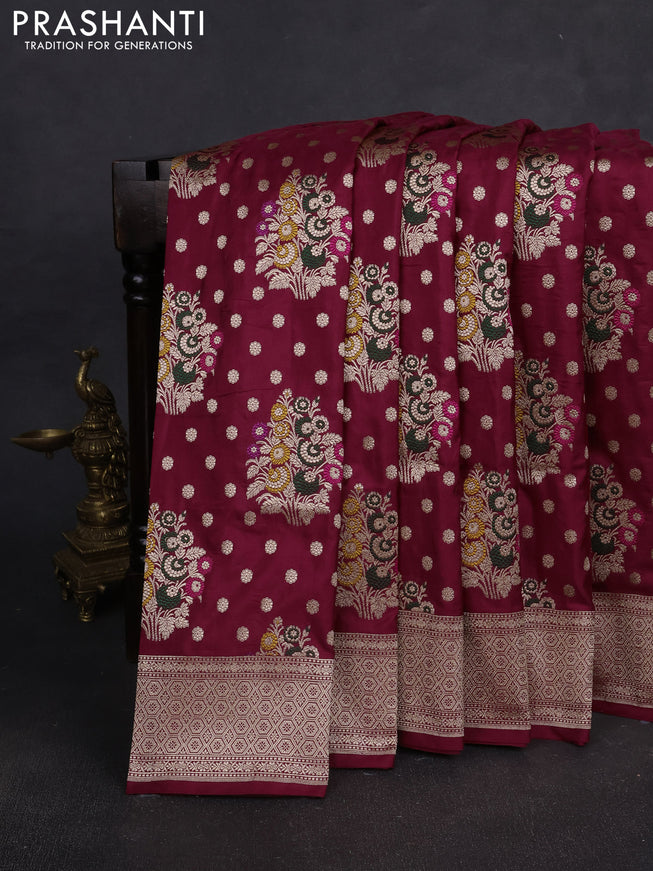 Banarasi silk saree maroon with allover zari weaves and zari woven border