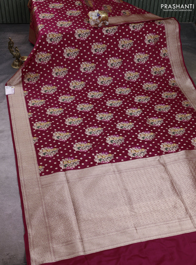 Banarasi silk saree maroon with allover zari weaves and zari woven border
