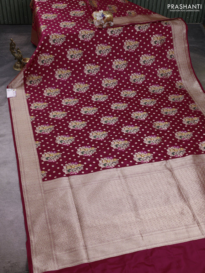 Banarasi silk saree maroon with allover zari weaves and zari woven border